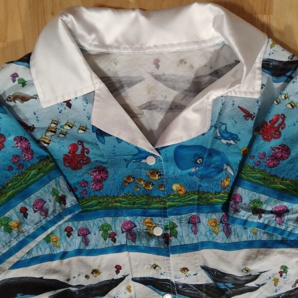 Vintage Cartoon Fish Ocean Life Pattern Hawaiian Shirt - Picture 1 of 8